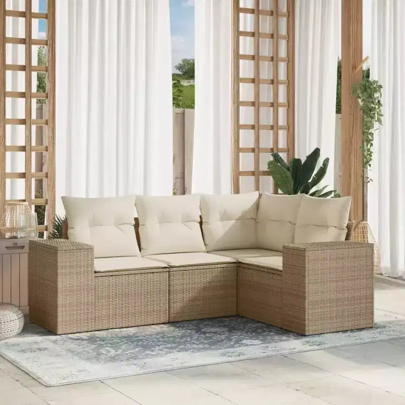 vidaXL Ensemble de canapés de jardin 4 pièces avec coussins en résine tressée beige