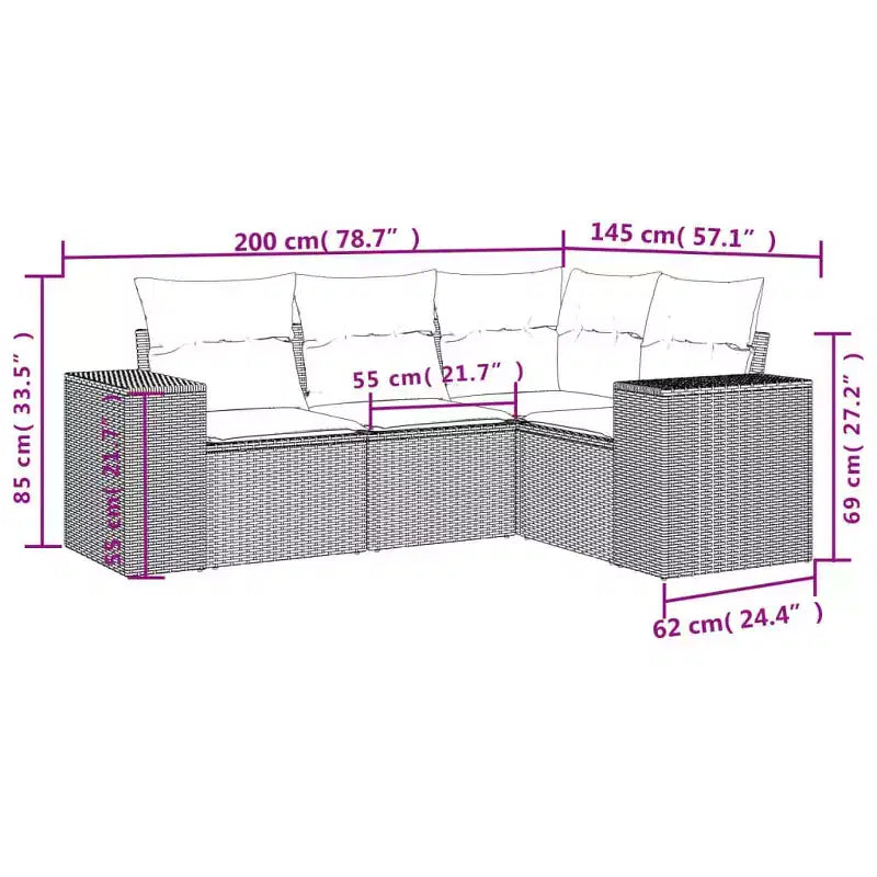 vidaXL Ensemble de canapés de jardin 4 pièces avec coussins en résine tressée beige