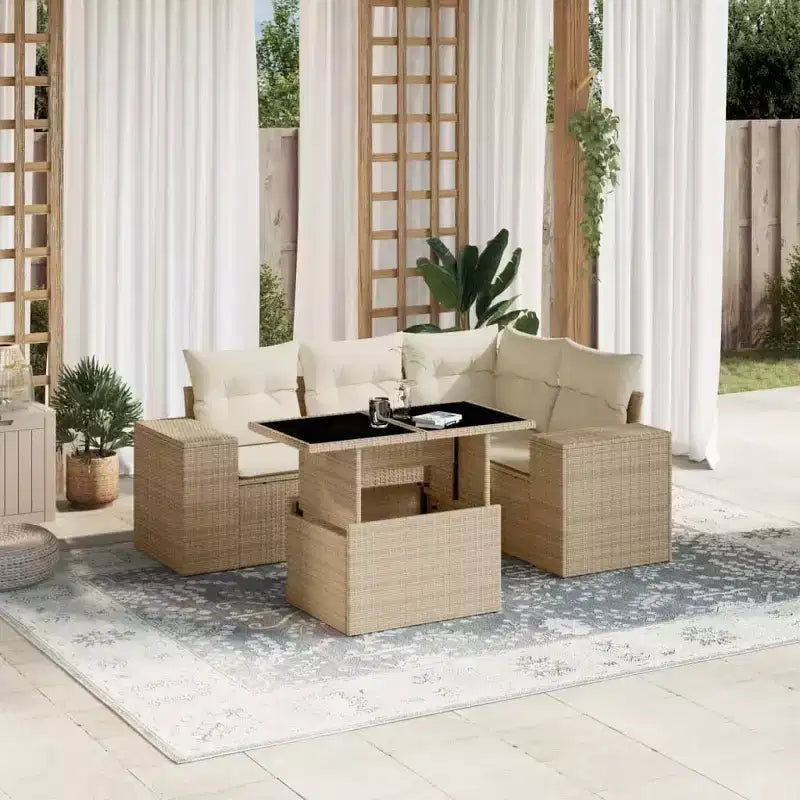 vidaXL Salon de jardin 5 pièces avec coussins en résine tressée