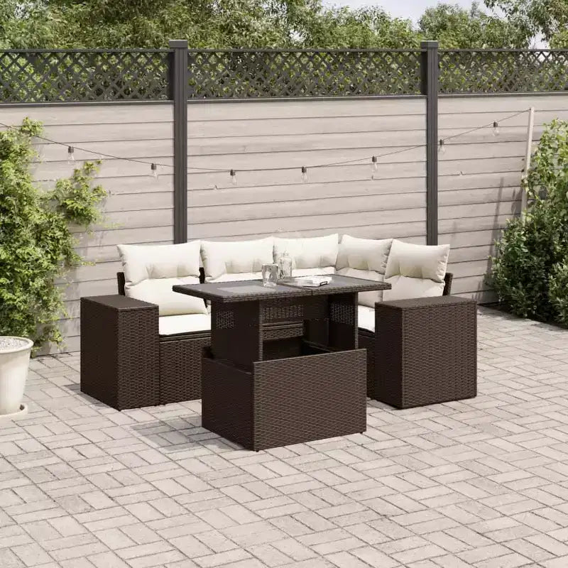 vidaXL Salon de jardin 5 pièces avec coussins en résine tressée