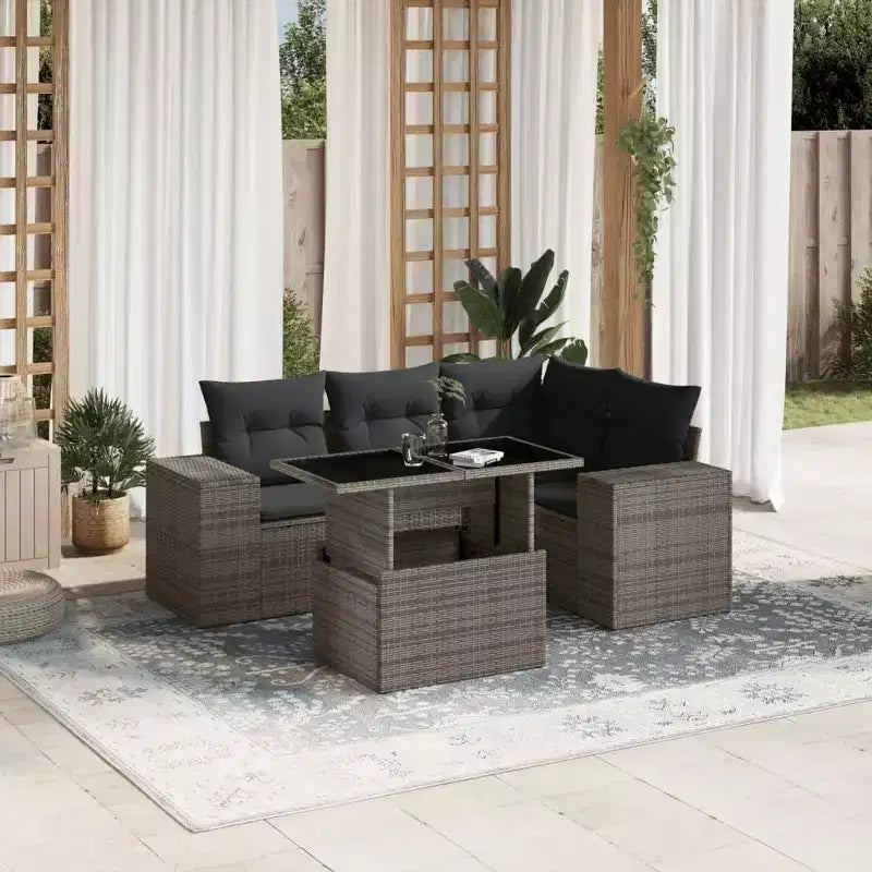 vidaXL Salon de jardin 5 pièces avec coussins en résine tressée