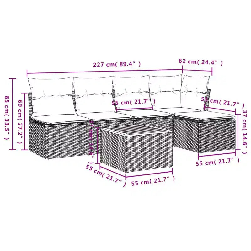 vidaXL Salon de jardin avec coussins Mobilier d'extérieur 6 pièces en résine tressée