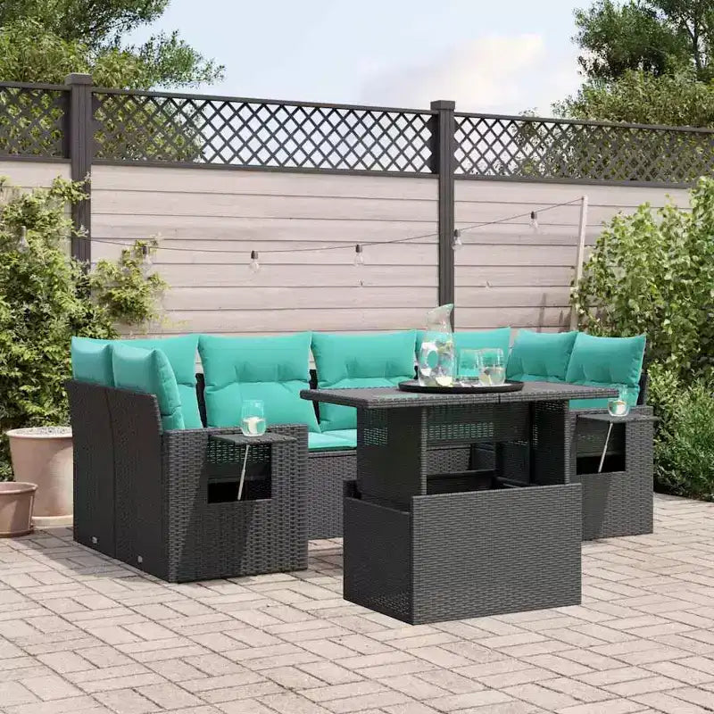 vidaXL Salon de jardin avec coussins, table et canapés, 7 pièces, en rotin synthétique