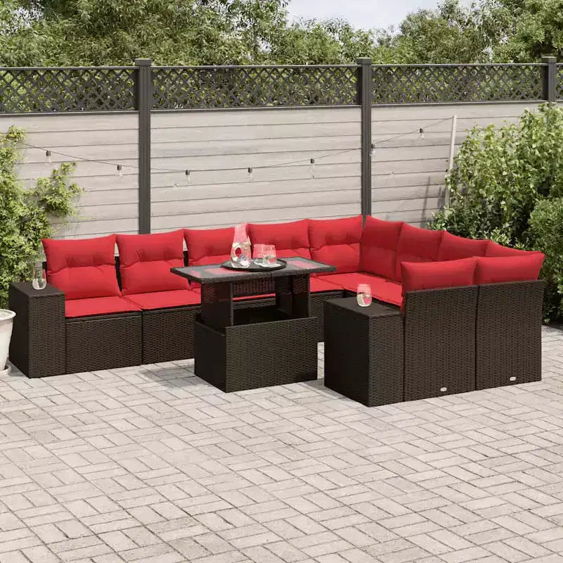 vidaXL Salon de jardin 10 pcs avec coussins résine tressée