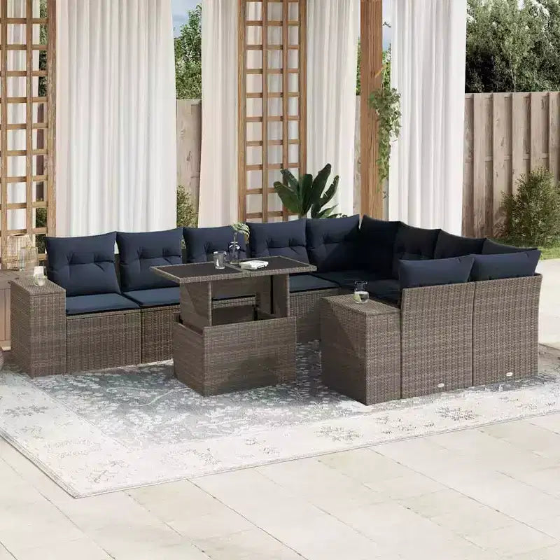 vidaXL Salon de jardin 10 pcs avec coussins résine tressée