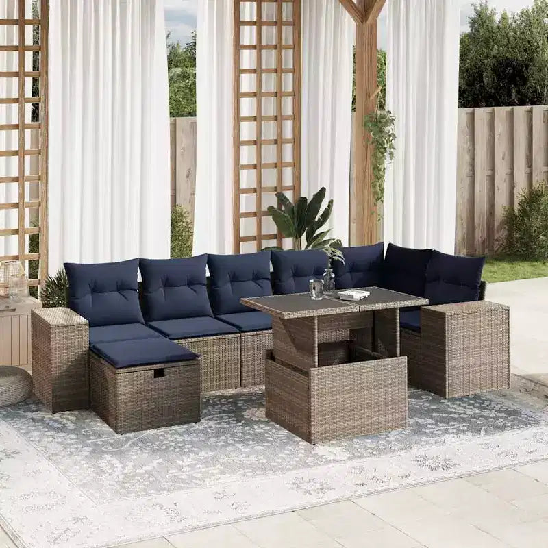 vidaXL Salon de jardin 8 pièces avec coussins résine tressée