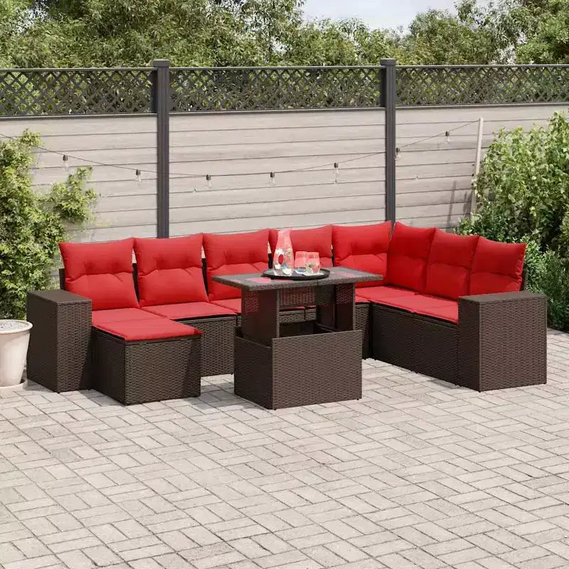 vidaXL Salon de jardin avec coussins, table et canapés 9 pièces en résine tressée