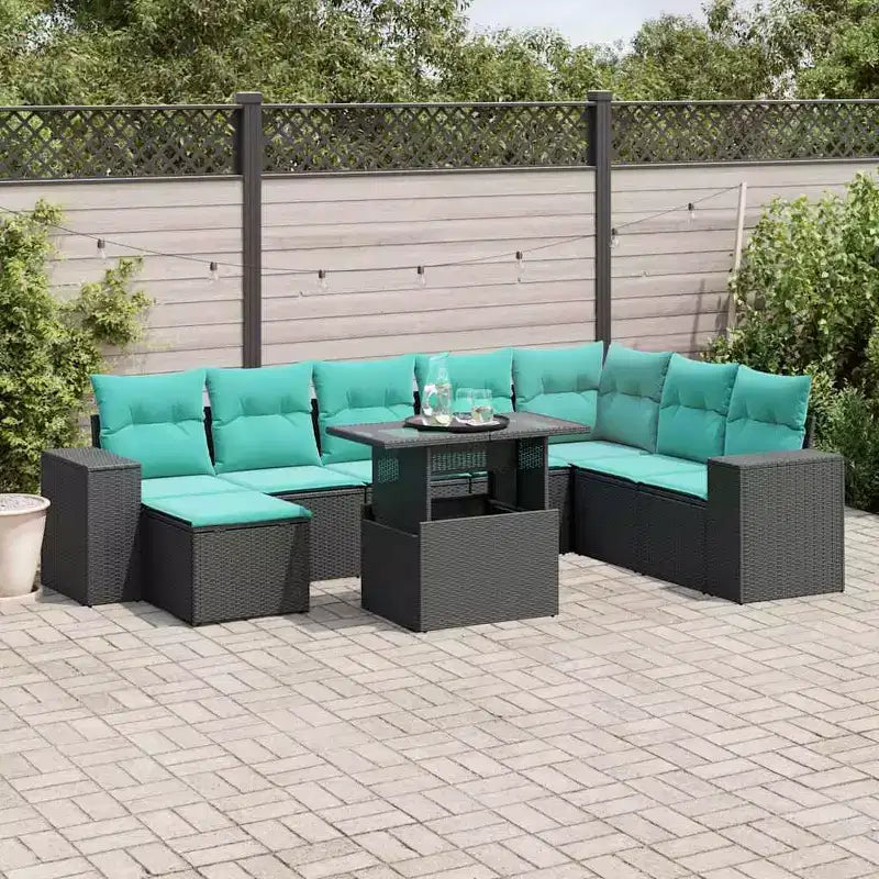 vidaXL Salon de jardin avec coussins, table et canapés 9 pièces en résine tressée