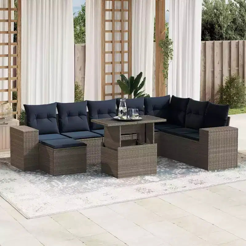 vidaXL Salon de jardin avec coussins, table et canapés 9 pièces en résine tressée