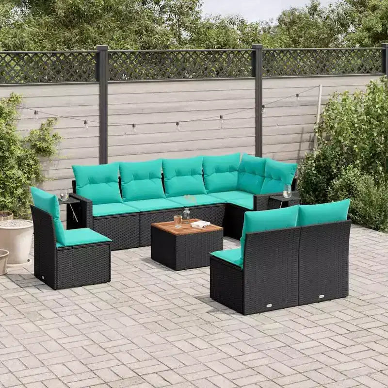 vidaXL Salon de jardin 9 pcs avec coussins résine tressée noir