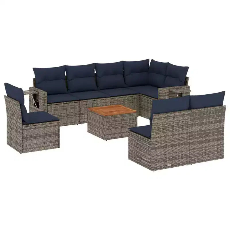 vidaXL Salon de jardin 9 pcs avec coussins résine tressée noir