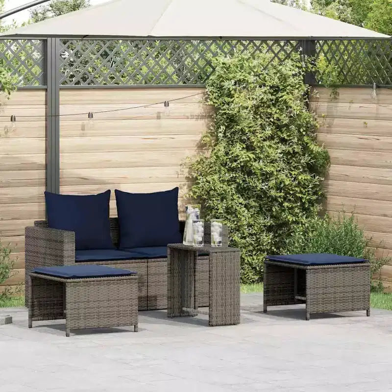 vidaXL Salon de jardin 5 pcs avec coussins empilable Gris Résine tressée