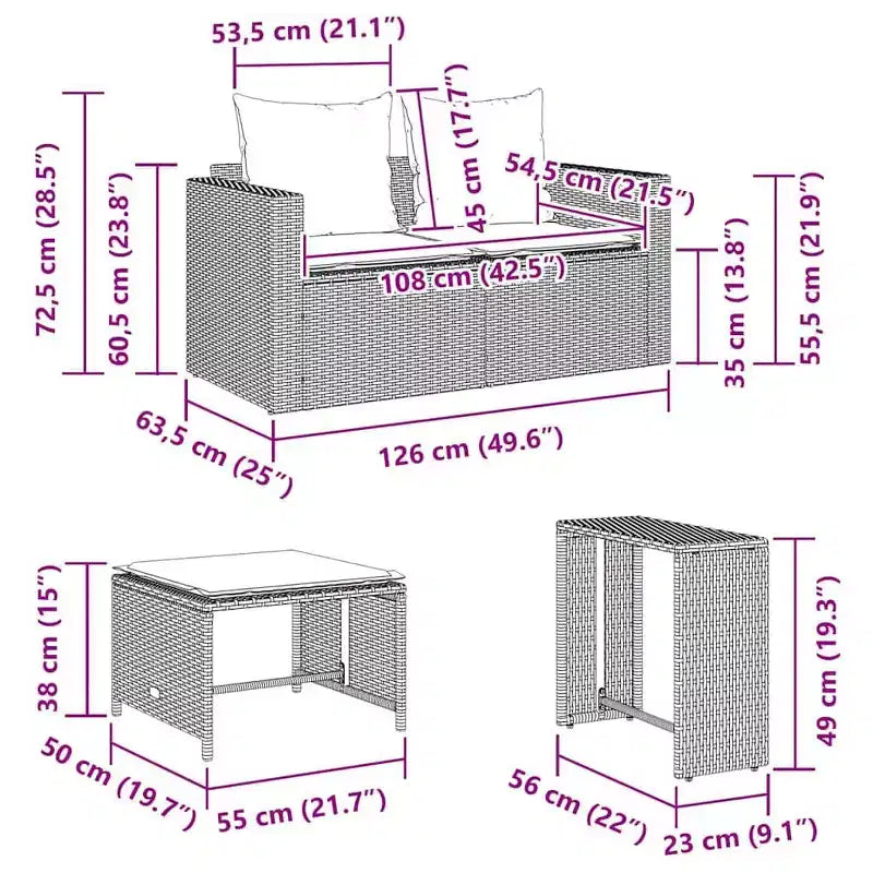vidaXL Salon de jardin 5 pcs avec coussins empilable Gris Résine tressée