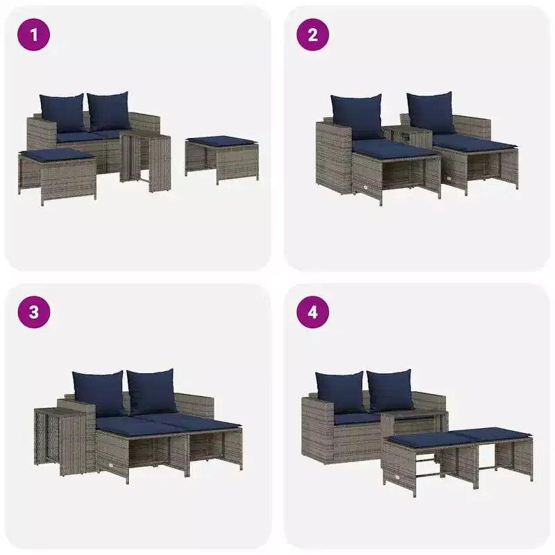 vidaXL Salon de jardin 5 pcs avec coussins empilable Gris Résine tressée