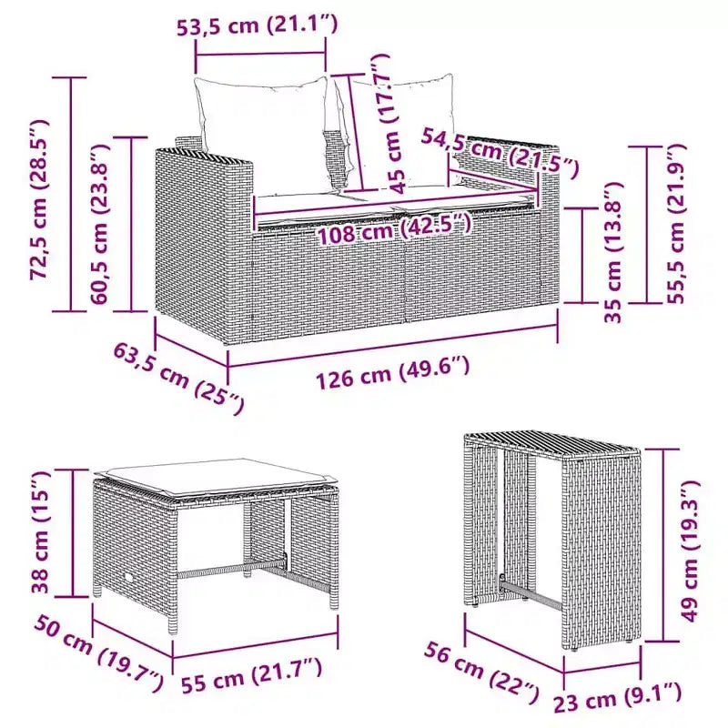 vidaXL Salon de jardin 5 pcs avec coussins empilable Gris Résine tressée