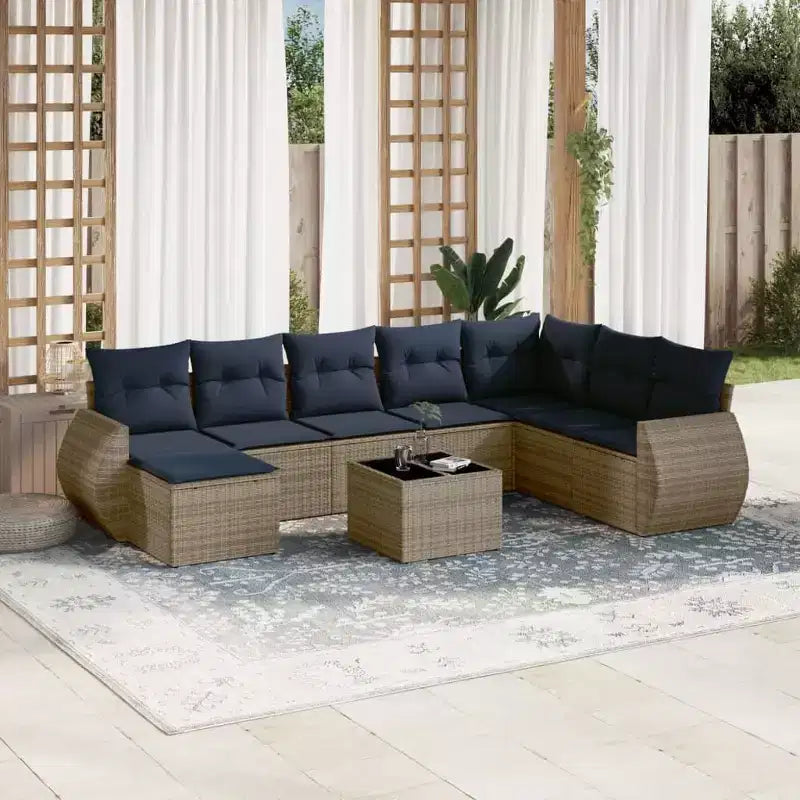 vidaXL Salon de jardin 9 pièces avec coussins Gris Résine tressée