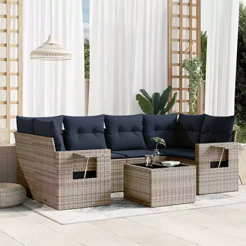 vidaXL Ensemble de canapé de jardin 7 pièces avec coussins résine tressée
