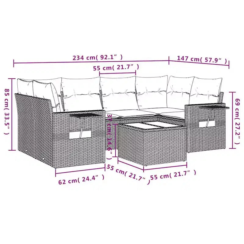 vidaXL Ensemble de canapé de jardin 7 pièces avec coussins résine tressée