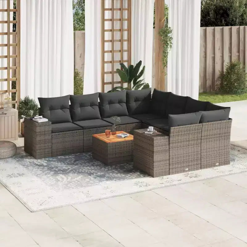 vidaXL Salon de jardin avec coussins 9 pièces résine tressée