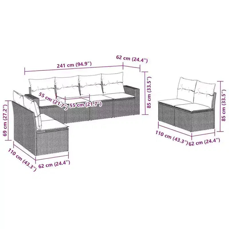 vidaXL Salon de jardin 9 pcs avec coussins résine tressée