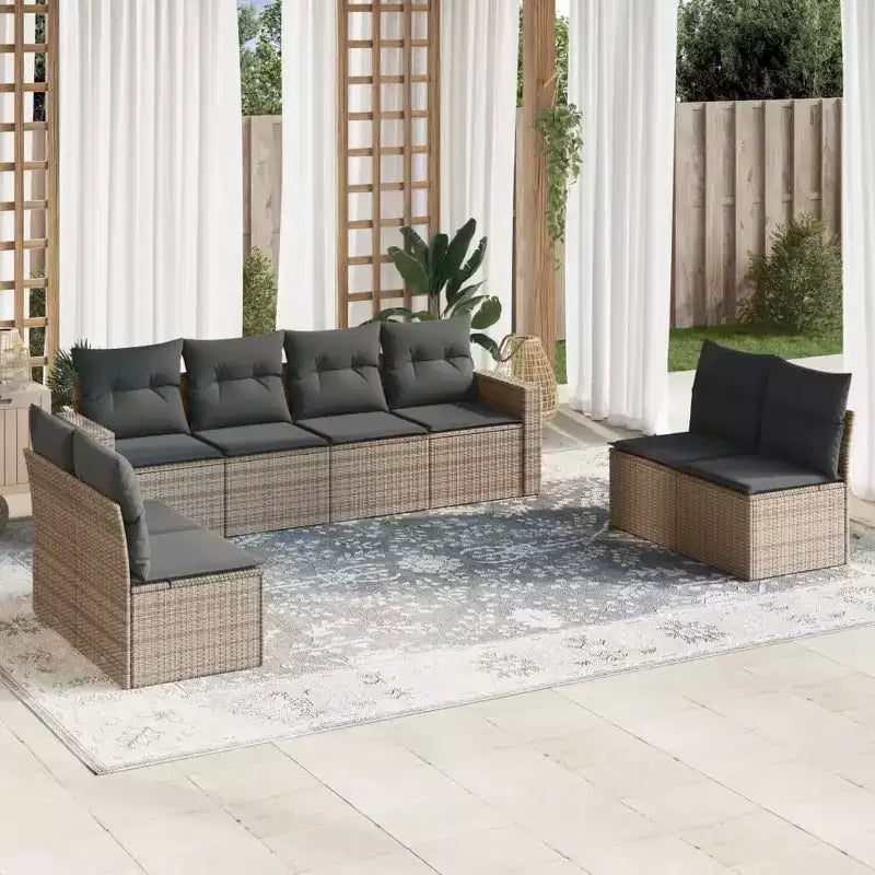 vidaXL Salon de jardin 9 pcs avec coussins résine tressée