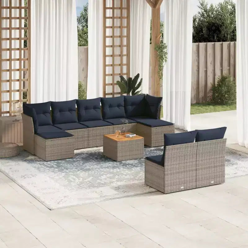 vidaXL Salon de jardin avec coussins 10 pièces en résine tressée