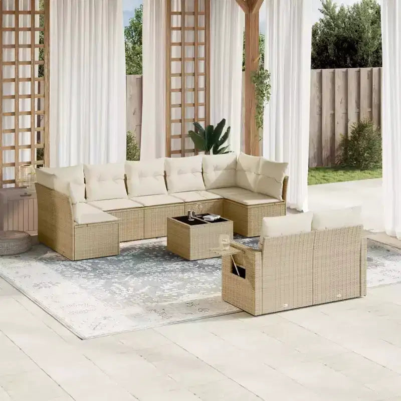 vidaXL Salon de jardin avec coussins 10 pièces en résine tressée