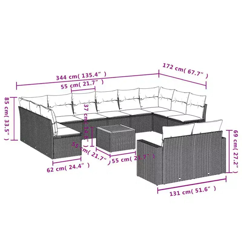 vidaXL Salon de jardin 13 pièces avec coussins en résine tressée gris