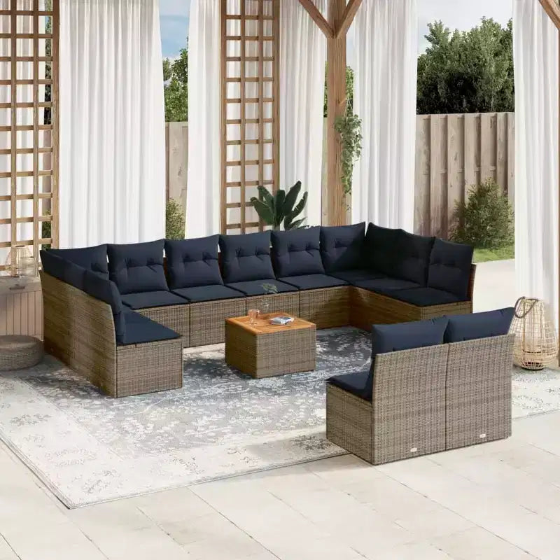 vidaXL Salon de jardin 13 pièces avec coussins en résine tressée gris