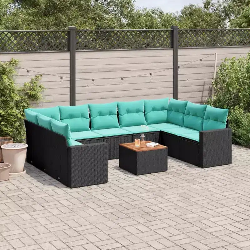 vidaXL Ensemble de canapés de jardin 10 pcs avec coussins résine tressée noire - Noir 5x milieu + table + 2x coin