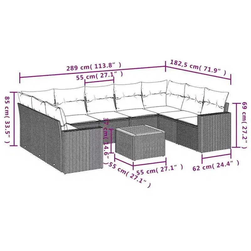 vidaXL Ensemble de canapés de jardin 10 pcs avec coussins résine tressée noire - Noir 5x milieu + table + 2x coin