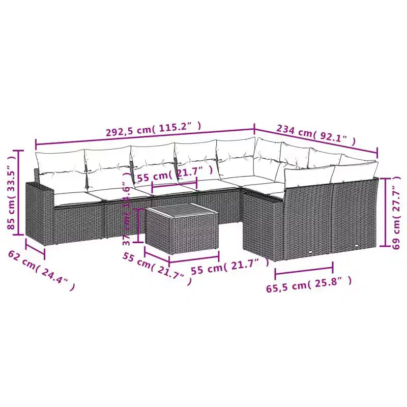 vidaXL Salon de jardin 10 pcs avec coussins résine tressée beige - Beige 5x Milieu + Table + 2x Coin