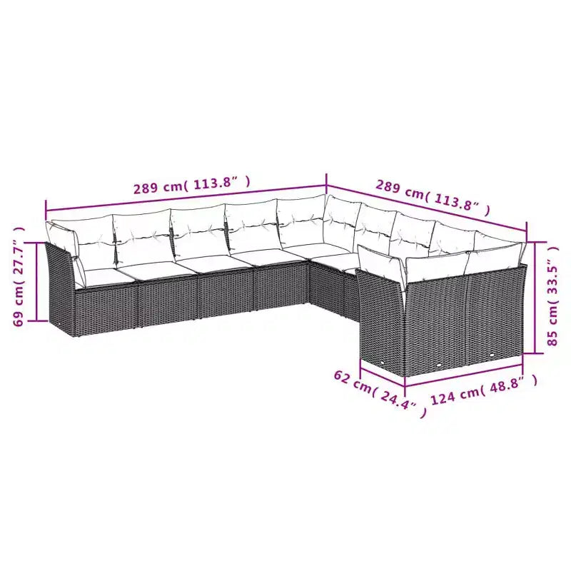 vidaXL Salon de jardin 10 pcs avec coussins Résine tressée