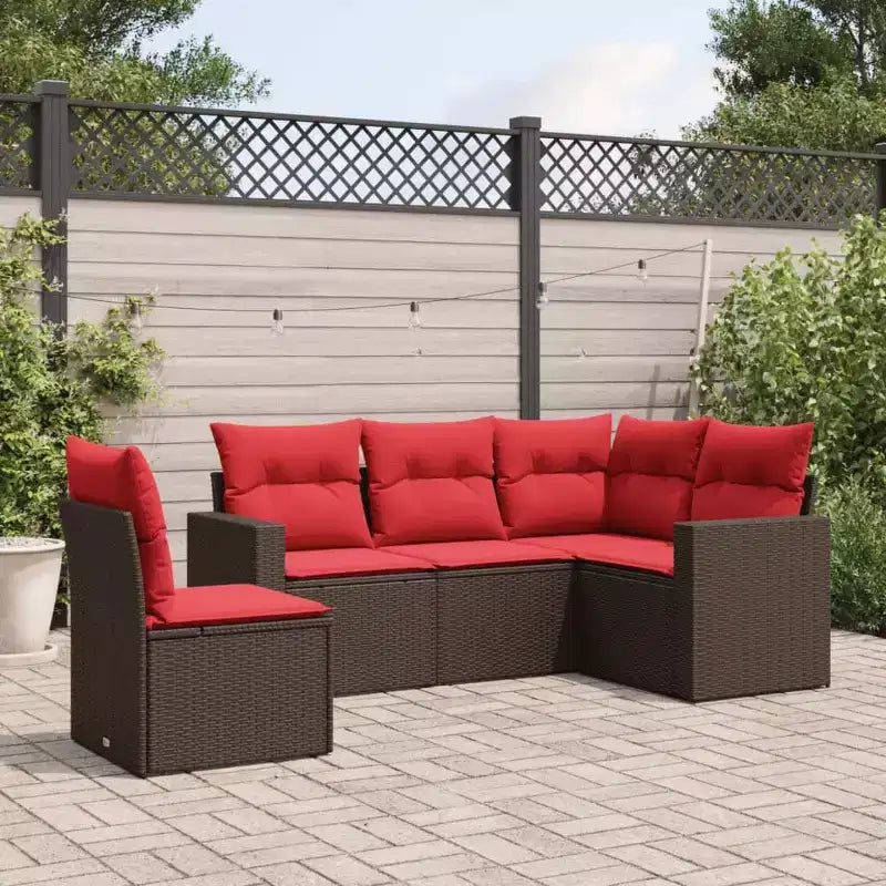 vidaXL Salon de jardin 5 pièces en résine tressée avec coussins, modulable, couleurs/modèles multiples