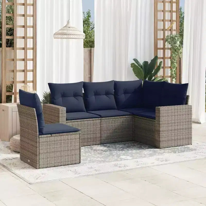 vidaXL Salon de jardin 5 pièces en résine tressée avec coussins, modulable, couleurs/modèles multiples