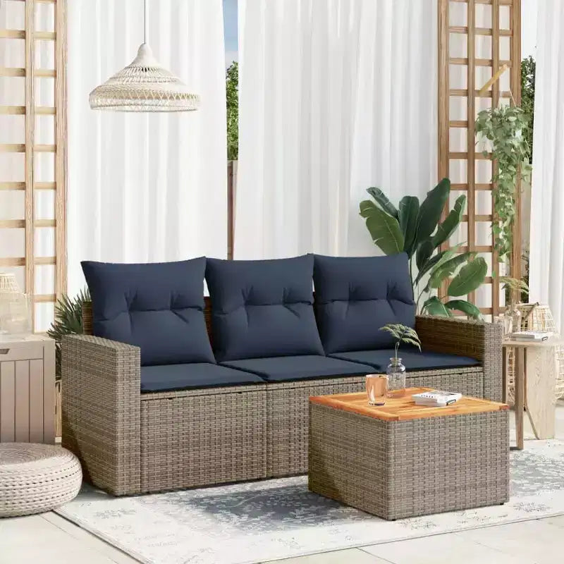 vidaXL Salon de jardin 4 pièces en résine tressée avec coussins