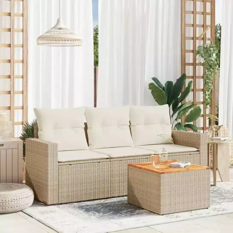 vidaXL Salon de jardin 4 pièces en résine tressée avec coussins