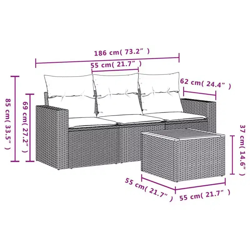vidaXL Salon de jardin 4 pièces en résine tressée avec coussins