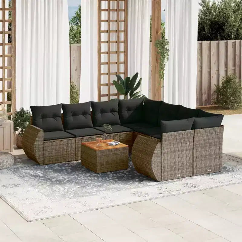 vidaXL Salon de jardin 9 pcs avec coussins résine tressée