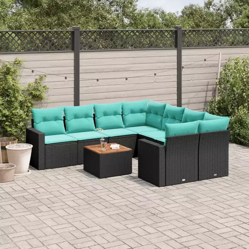 vidaXL Salon de jardin 9 pcs avec coussins résine tressée