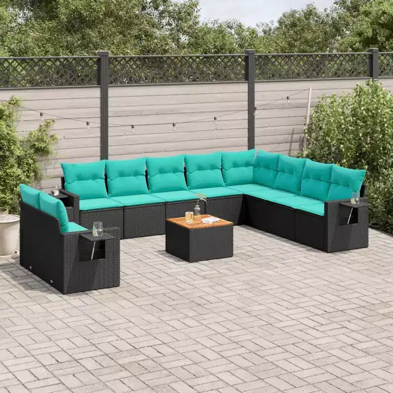 vidaXL Salon de jardin 11 pcs avec coussins résine tressée noir