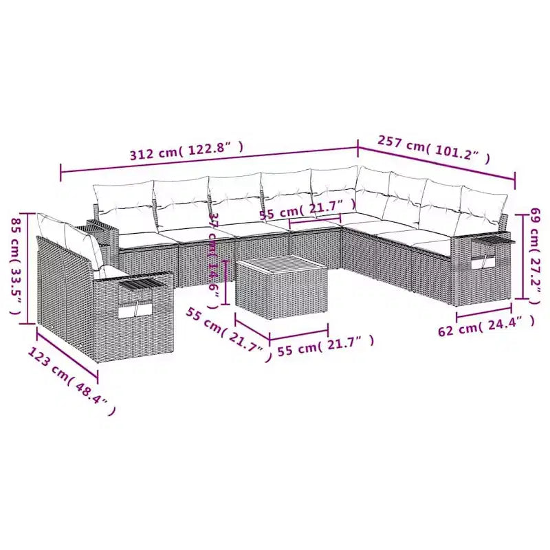 vidaXL Salon de jardin 11 pcs avec coussins résine tressée noir