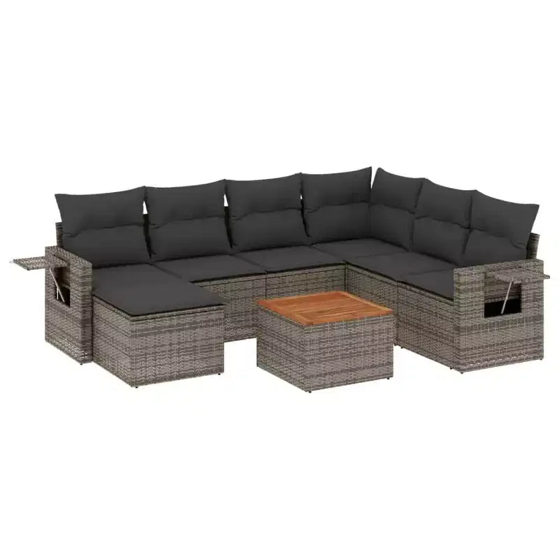 vidaXL 8 Piece Patio Sofa Set with Cushions Gray Poly Rattan