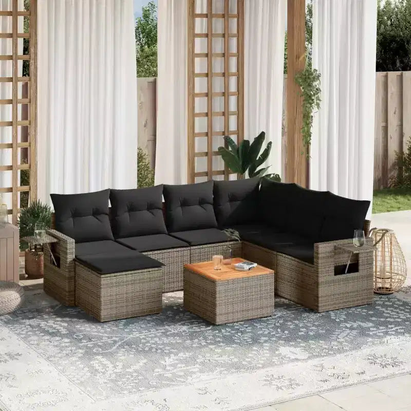 vidaXL Salon de jardin 8 pièces avec coussins en résine tressée gris