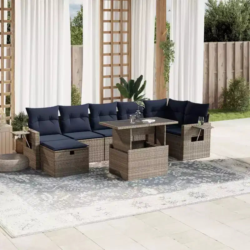 vidaXL Salon de jardin avec coussins et table d'extérieur 8 pièces en résine tressée