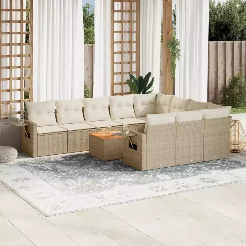 vidaXL Salon de jardin 11 pièces avec coussins en résine tressée beige