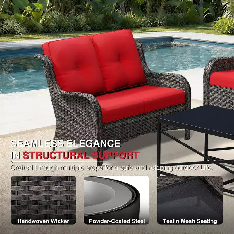 Ensemble d'extérieur premium 7 pièces UPTIOT avec table brasero 2-en-1, canapé 3 places, 2 fauteuils pivotants et banquette double