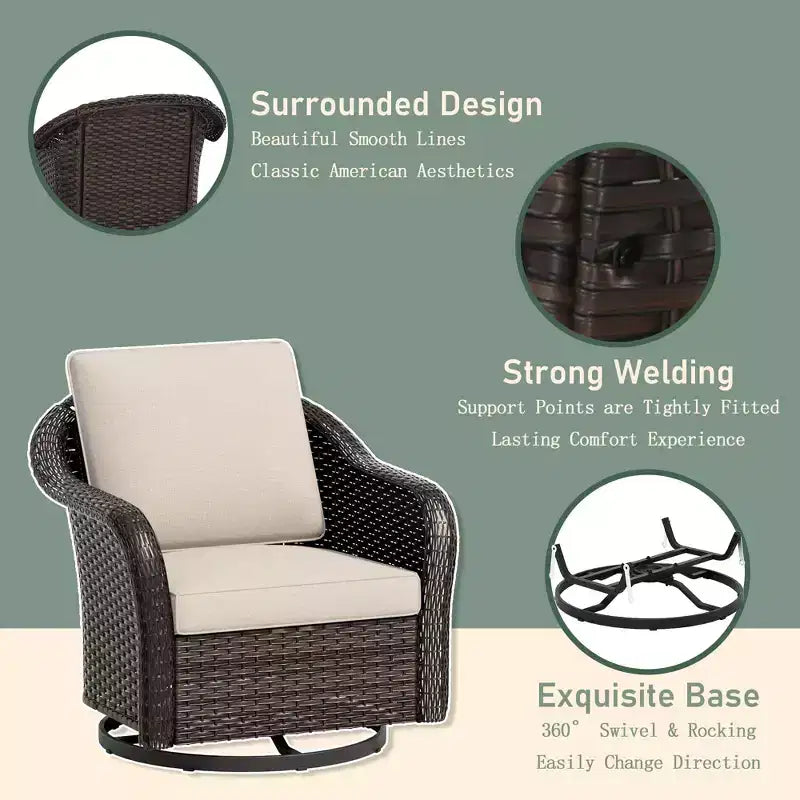Ensemble d'extérieur 6 pièces UPTIOT avec canapé 3 places, 2 fauteuils pivotants, 2 fauteuils individuels et table brasero grise de 50 000 BTU