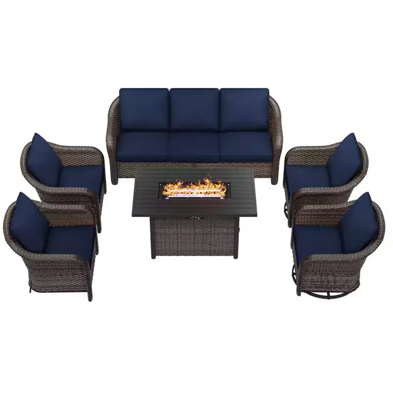 Ensemble d'extérieur 6 pièces UPTIOT avec canapé 3 places, 2 fauteuils pivotants, 2 fauteuils individuels et table brasero grise de 50 000 BTU