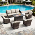 Ensemble d'extérieur 6 pièces UPTIOT avec canapé 3 places, 2 fauteuils pivotants, 2 fauteuils individuels et table brasero grise de 50 000 BTU